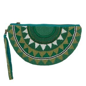 Crescent Beaded Wristlet Green